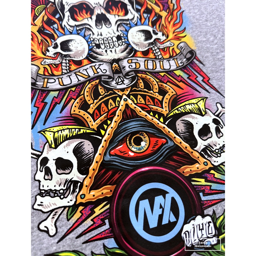 『新品上市』重磅冒眼骷髏刷毛帽T-淺灰(NOF2311D013)-細節圖5
