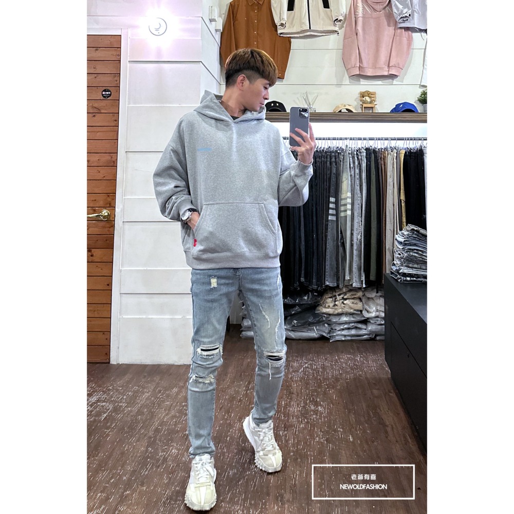 『新品上市』重磅冒眼骷髏刷毛帽T-淺灰(NOF2311D013)-細節圖6