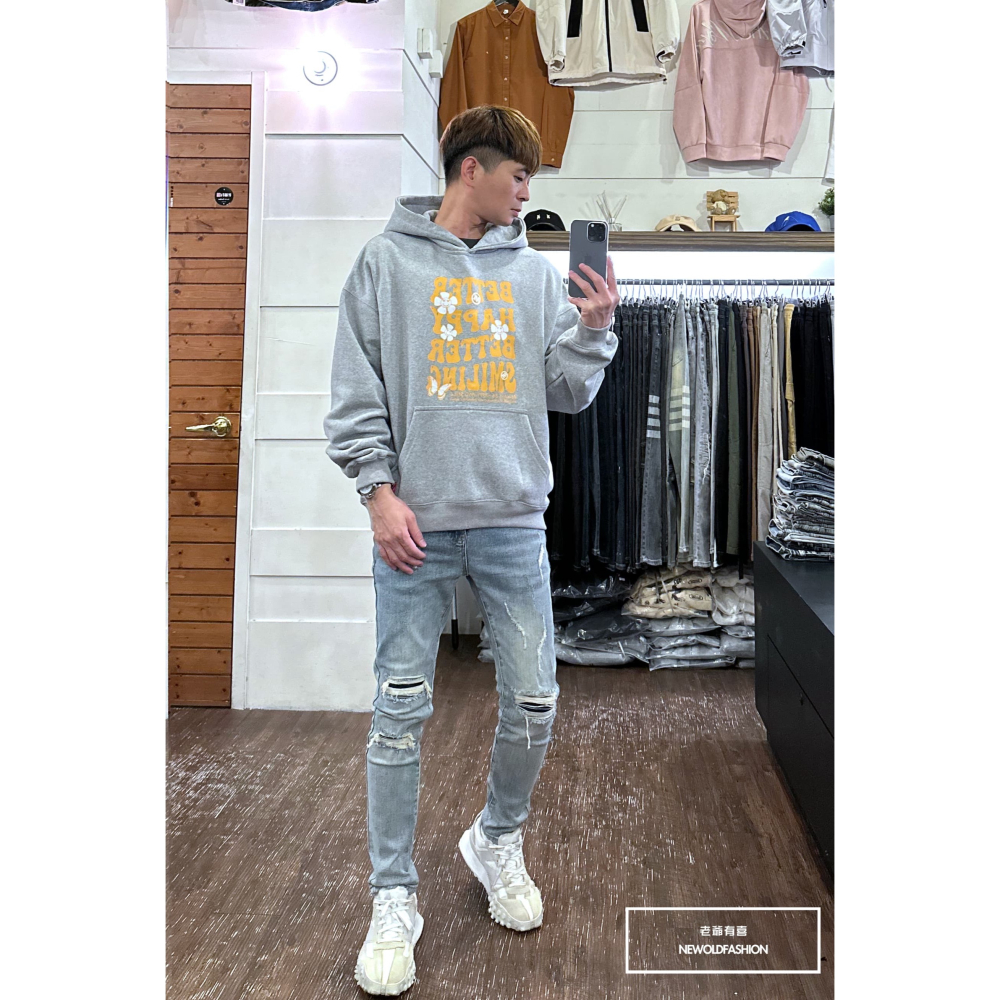 『新品上市』重磅Better小花刷毛帽T-淺灰(NOF2311D018)-細節圖2