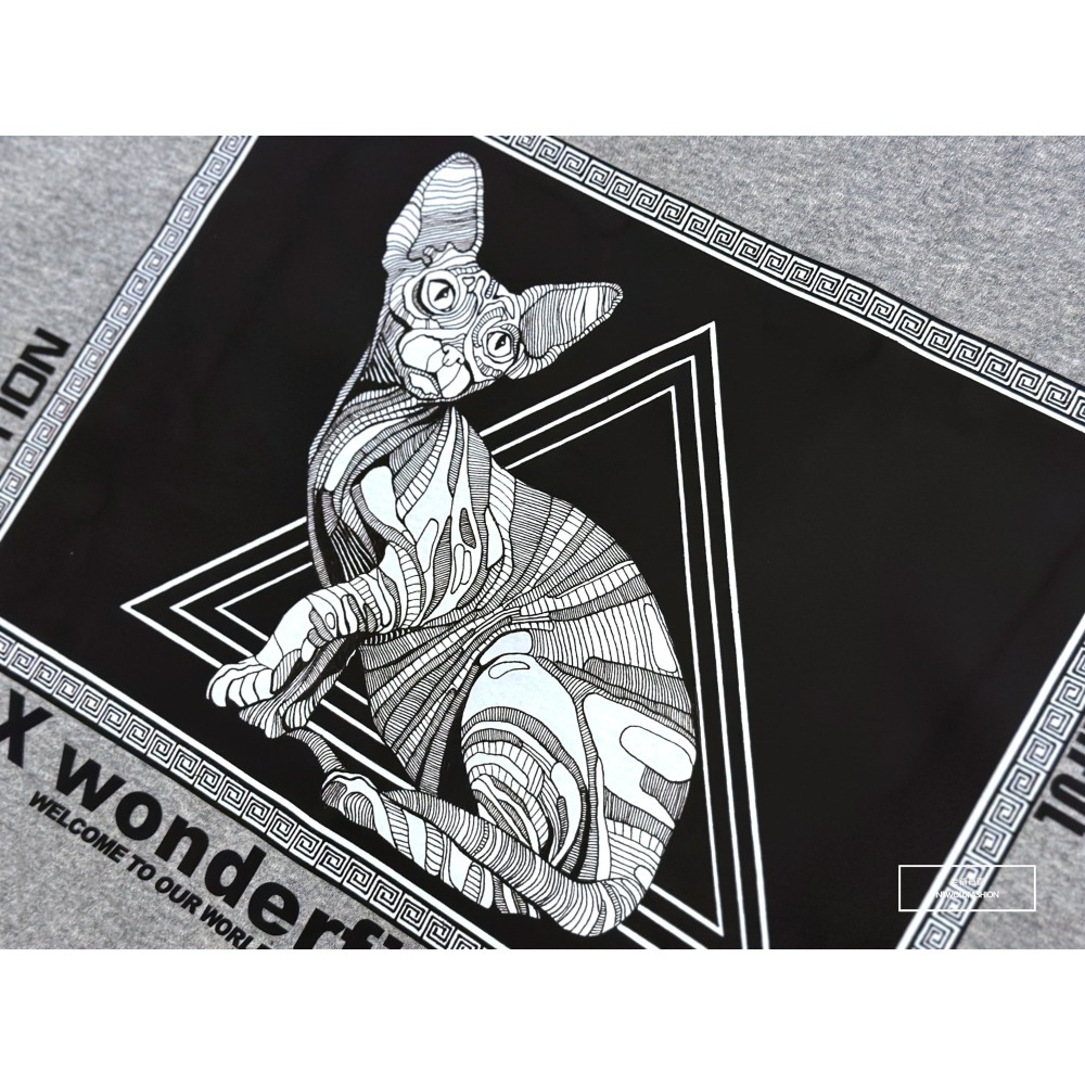 『新品上市』重磅三角埃及貓刷毛大學T-淺灰(NOF2311F011)-細節圖4