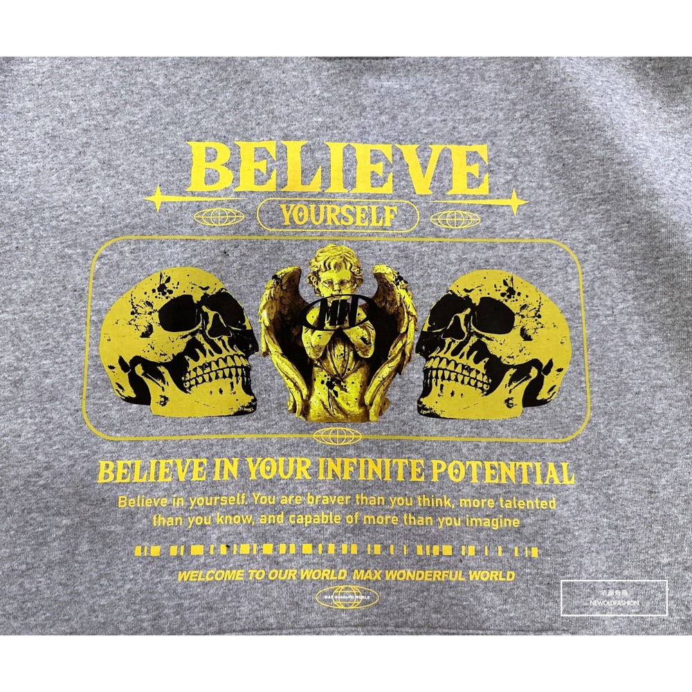 『新品上市』重磅骷髏天使刷毛帽T-淺灰(NOF2311D016)-細節圖5