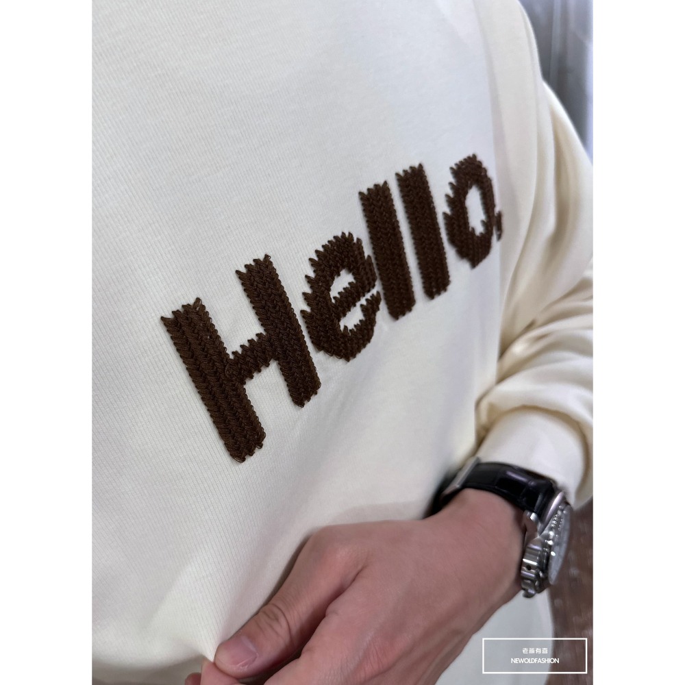 『新品上市』重磅Hello刺繡大學T-米(NOF2309383)-細節圖4