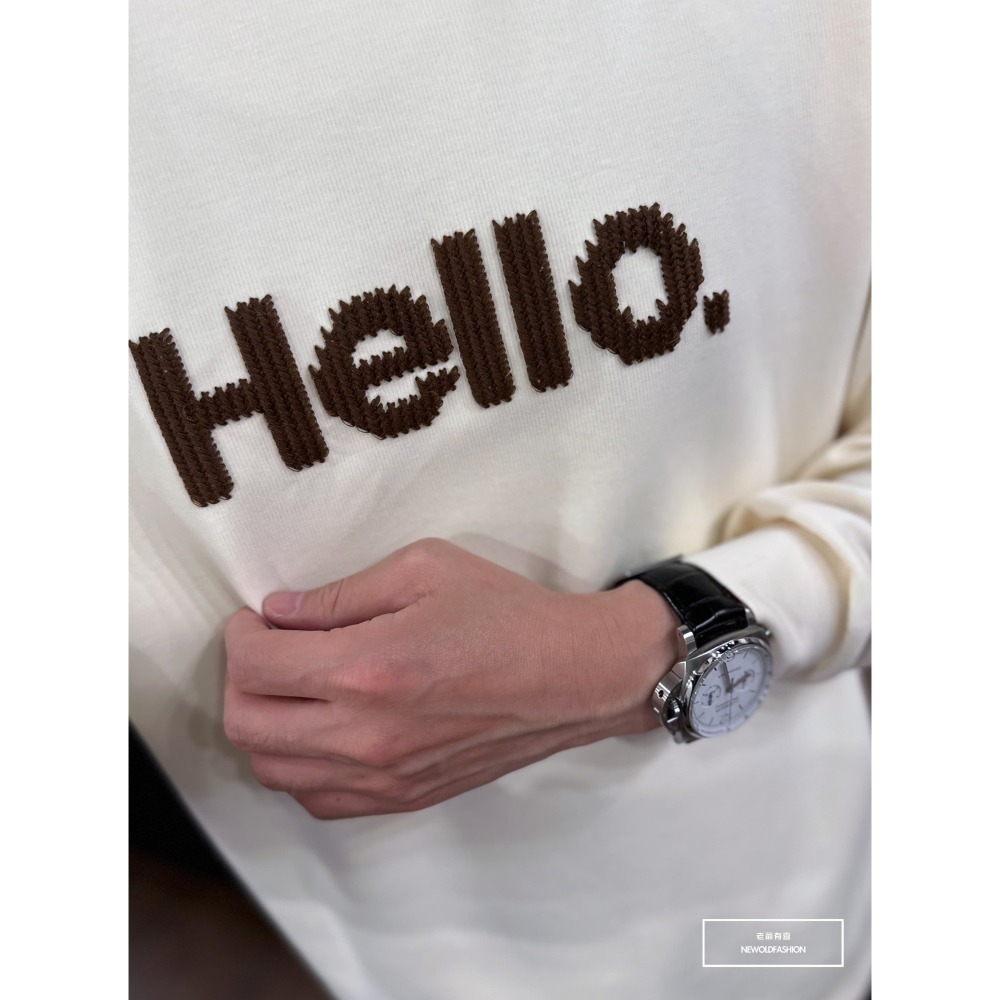 『新品上市』重磅Hello刺繡大學T-米(NOF2309383)-細節圖7