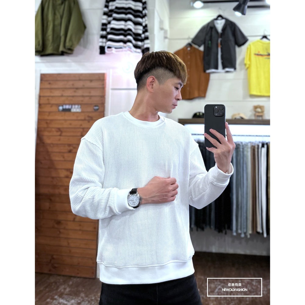 『新品上市』重磅立體粗針織大學T-白(NOF2310C65001)-細節圖3