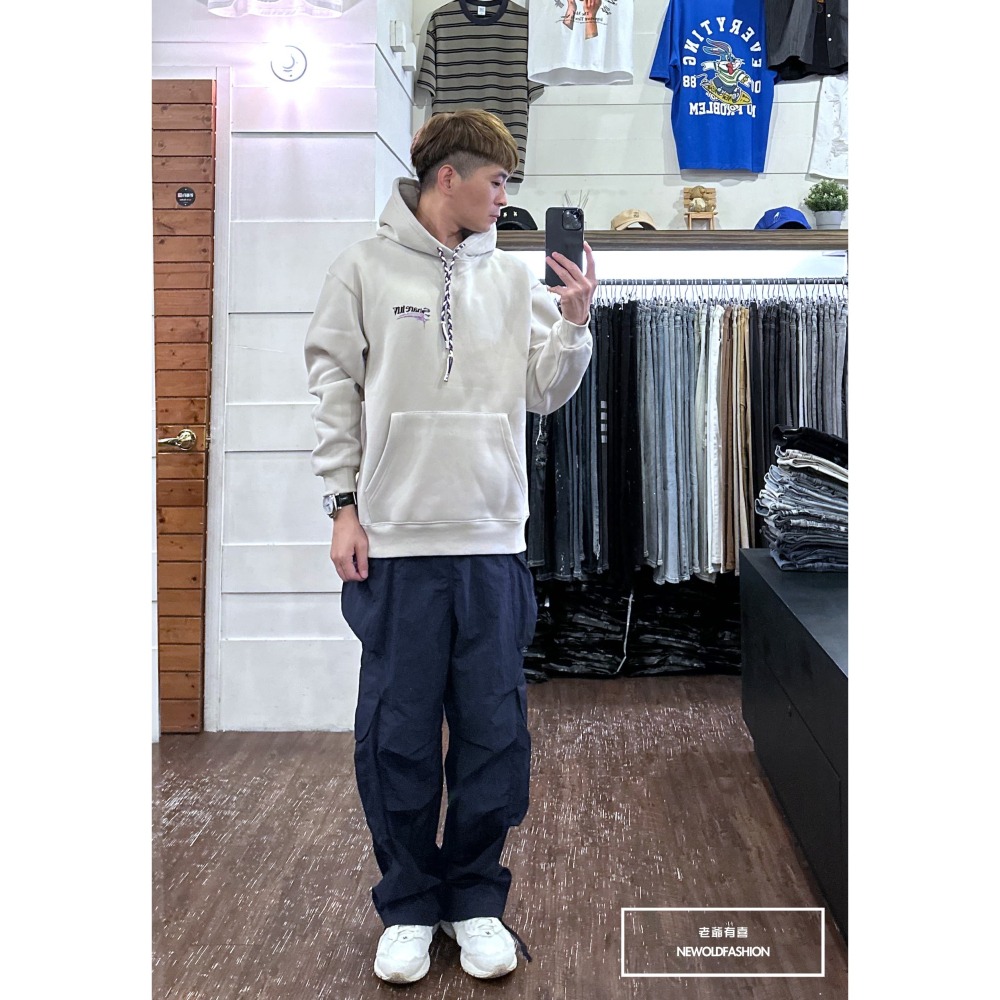『新品上市』重磅LUV編織抽繩刷毛帽T-米(NOF23094322)-細節圖2