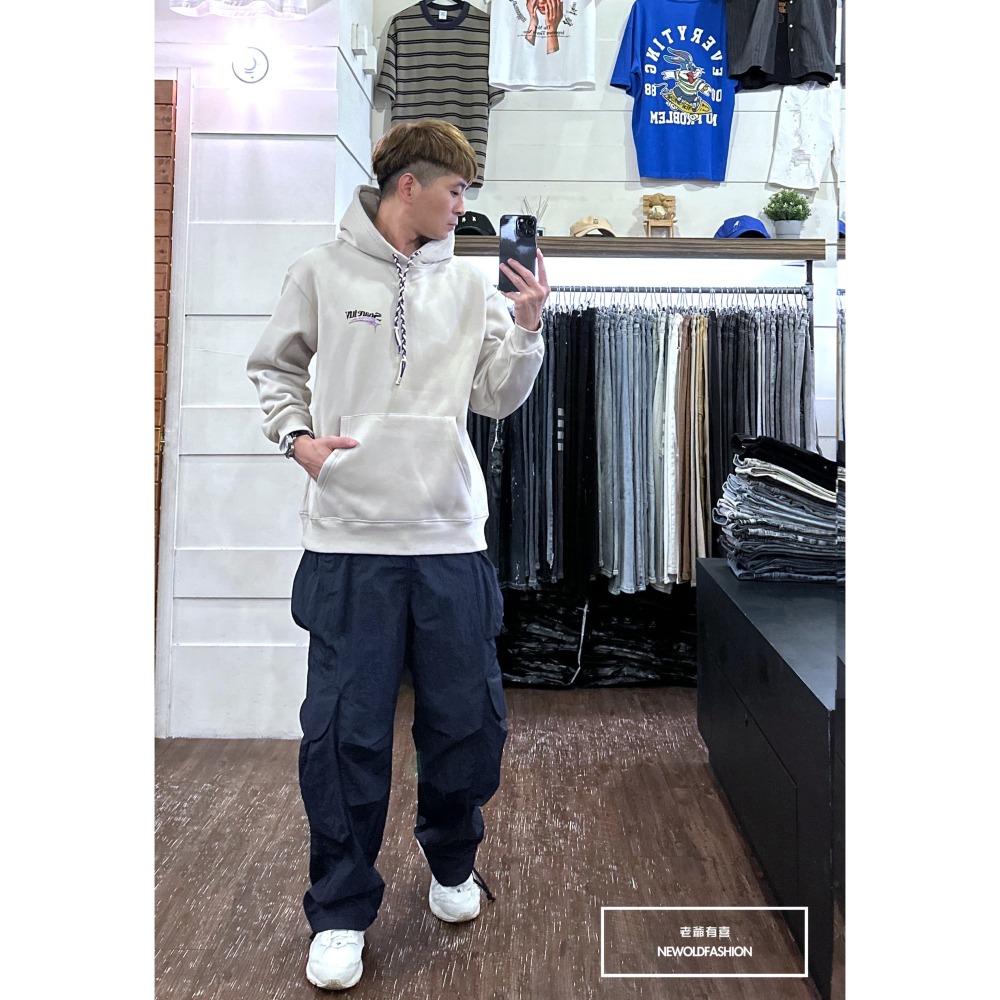『新品上市』重磅LUV編織抽繩刷毛帽T-米(NOF23094322)-細節圖6