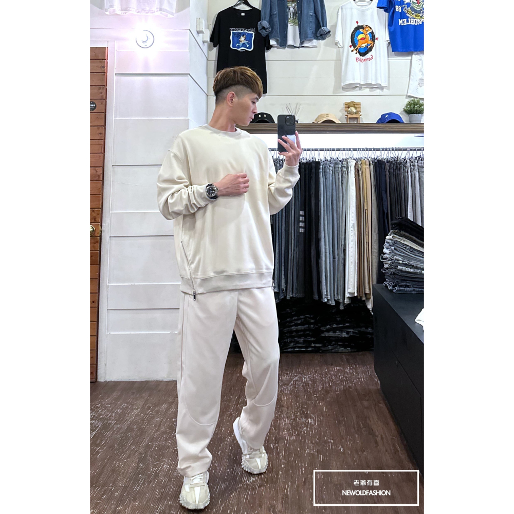 『新品上市』重磅雙斜拉鍊大學T-米(NOF2310C65011)-細節圖4