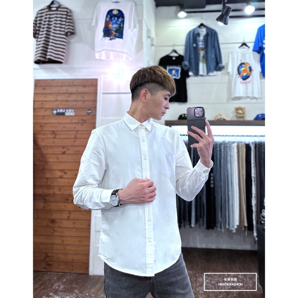 『新品上市』重磅純色素面襯衫-白(NOF23092088)-細節圖3