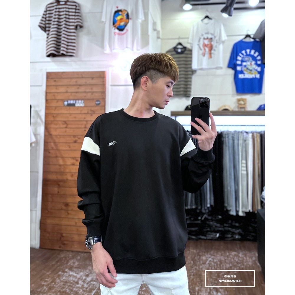 『新品上市』重磅B刺繡拼接大學T-黑(NOF2309B5533)-細節圖4