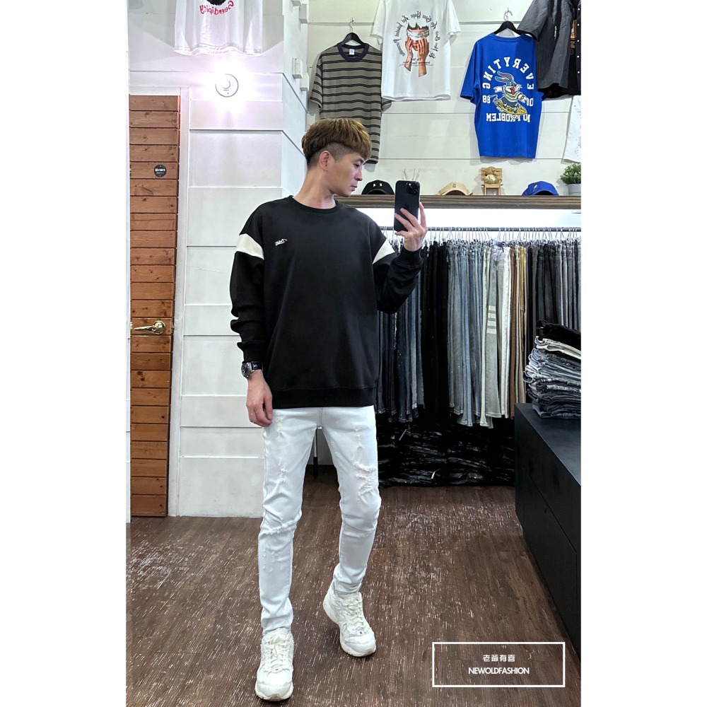 『新品上市』重磅B刺繡拼接大學T-黑(NOF2309B5533)-細節圖5