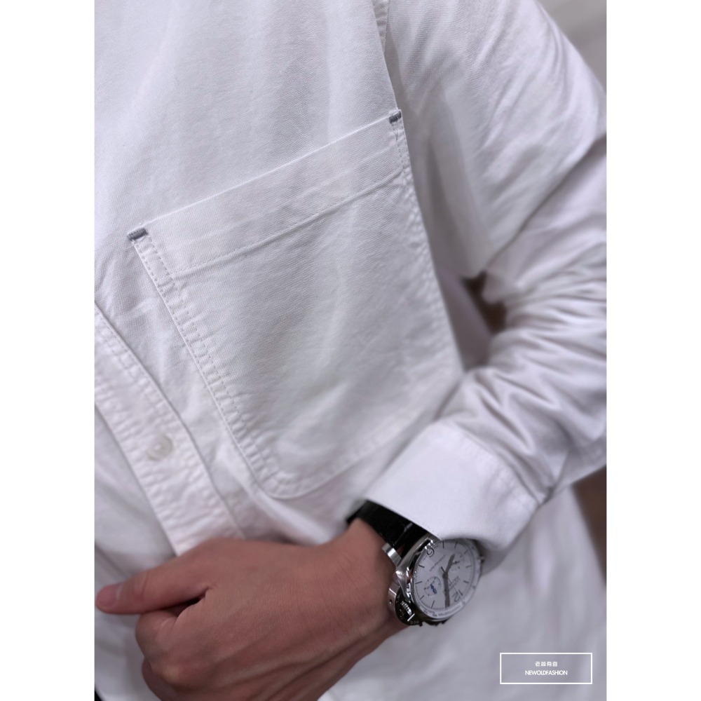 『新品上市』重磅跳色車線口袋襯衫-白(NOF23092311)-細節圖5