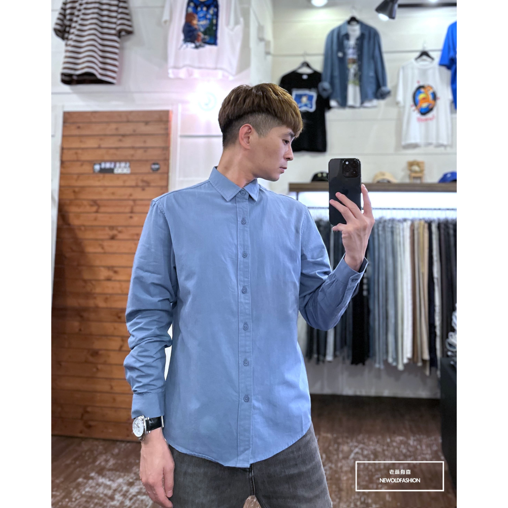 『新品上市』重磅純色素面襯衫-藍(NOF23092088)-細節圖5