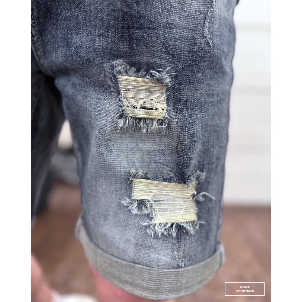 『新品上市』重磅貓抓三破壞牛仔短褲(NOF2403326)-細節圖2