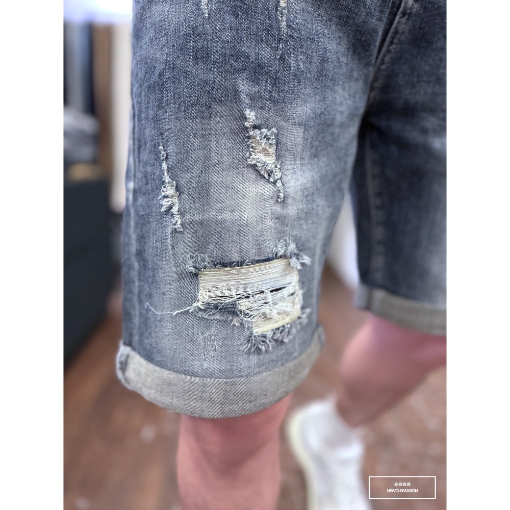 『新品上市』重磅貓抓三破壞牛仔短褲(NOF2403326)-細節圖4