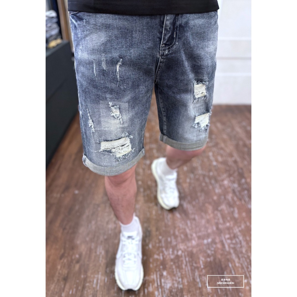 『新品上市』重磅貓抓三破壞牛仔短褲(NOF2403326)-細節圖5