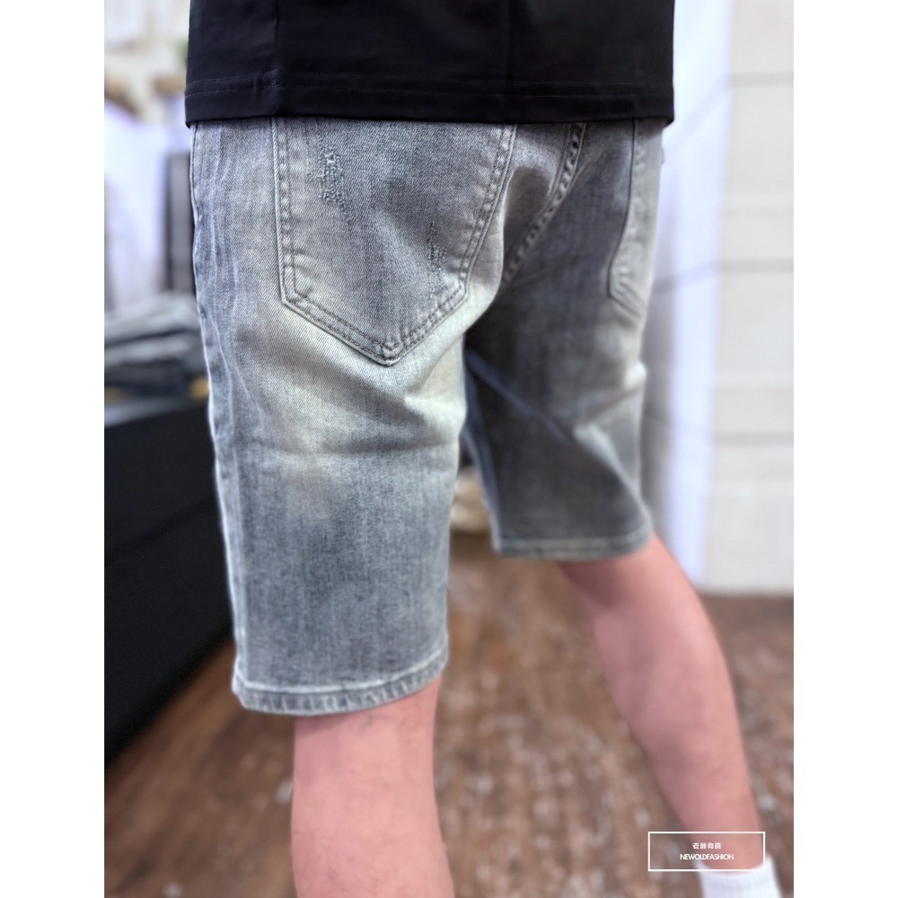 『新品上市』重磅三色潑漆ㄣ補丁牛仔短褲(NOF2403365)-細節圖2