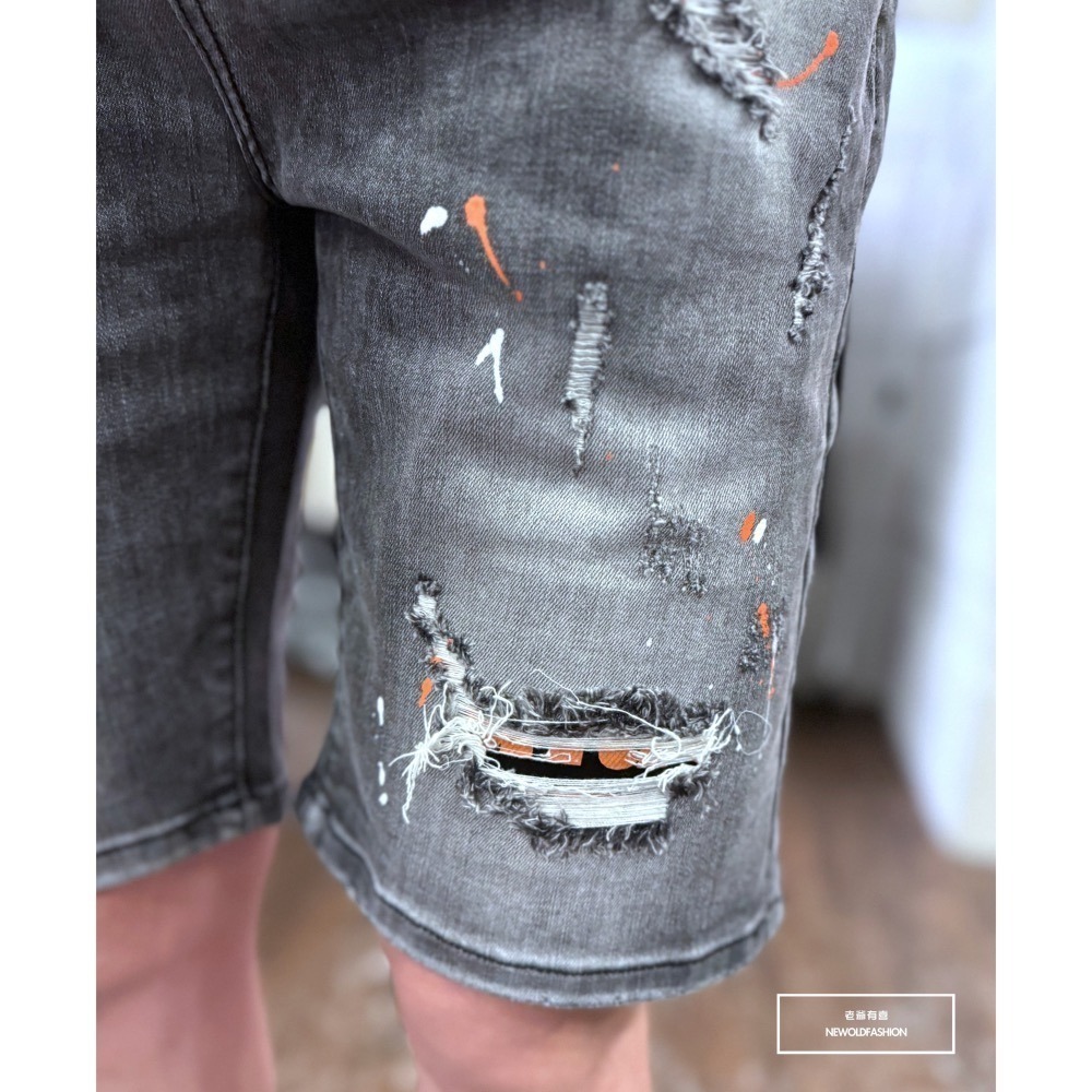 『新品上市』重磅潑漆原點字母牛仔短褲(NOF2403359)-細節圖6