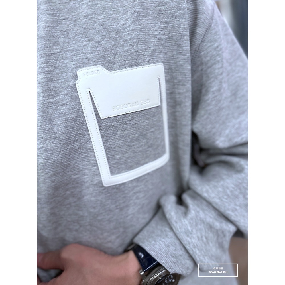 『新品上市』重磅BBS造型口袋針織大學T-淺灰(NOF2310C65009)-細節圖4