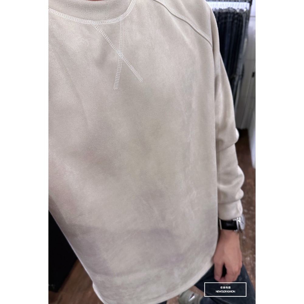 『新品上市』重磅純色三角領絨布大學T-米(NOF2309392)-細節圖5