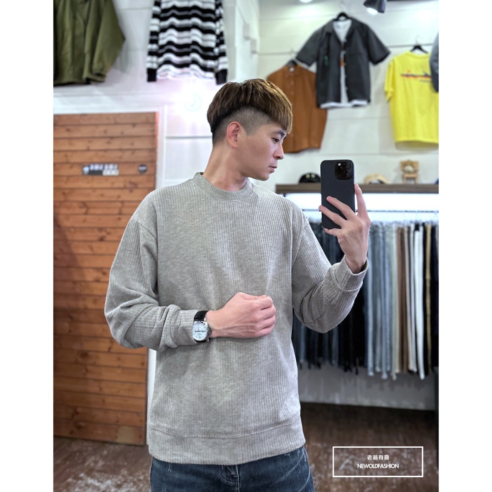 『新品上市』重磅立體直條紋大學T-卡其(NOF2309398)-細節圖2