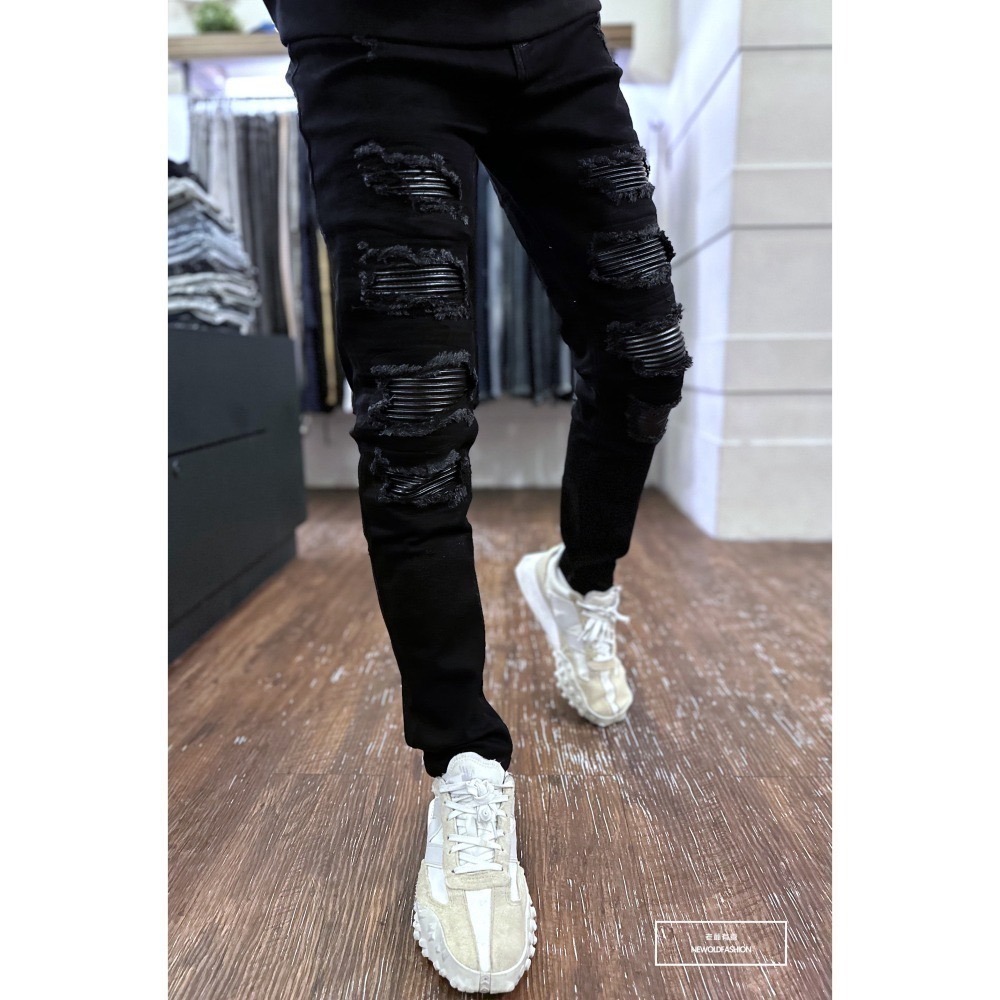 『新品上市』重磅六洞皮革補丁小直筒(NOF23105120)-細節圖5