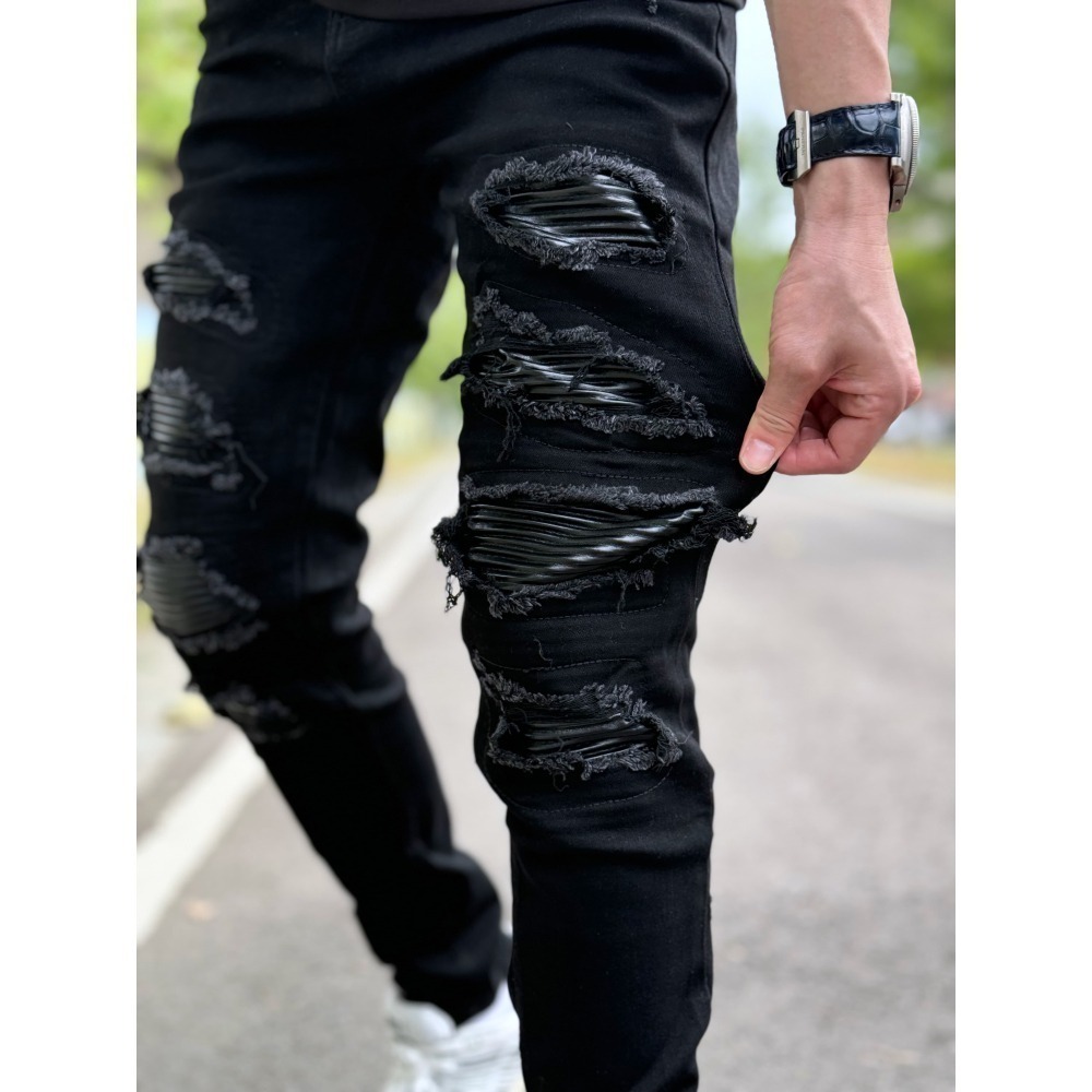 『新品上市』重磅六洞皮革補丁小直筒(NOF23105120)-細節圖2