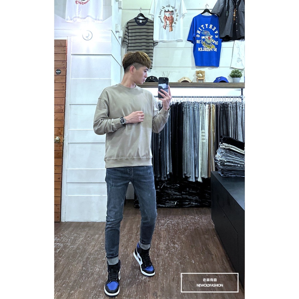 『新品上市』重磅簡約素色圓領大學T-卡其(NOF2309B5510)-細節圖3