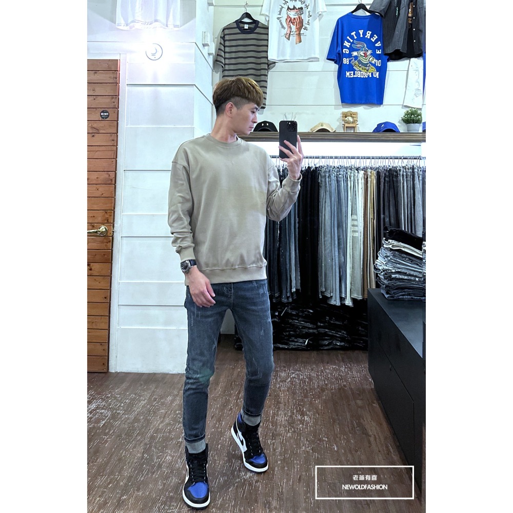 『新品上市』重磅簡約素色圓領大學T-卡其(NOF2309B5510)-細節圖7