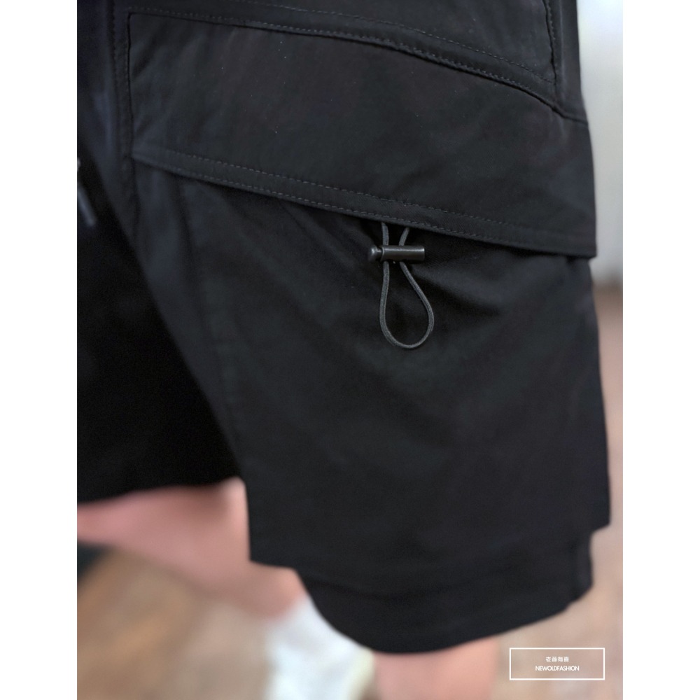 『新品上市』重磅大口袋工裝抽繩短褲(NOF2404Z88004)-黑-細節圖2