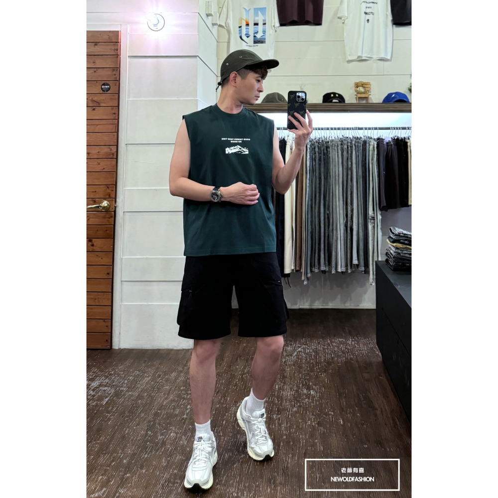 『新品上市』重磅山脈標語棉質背心(NOF2405S8008)-綠-細節圖2