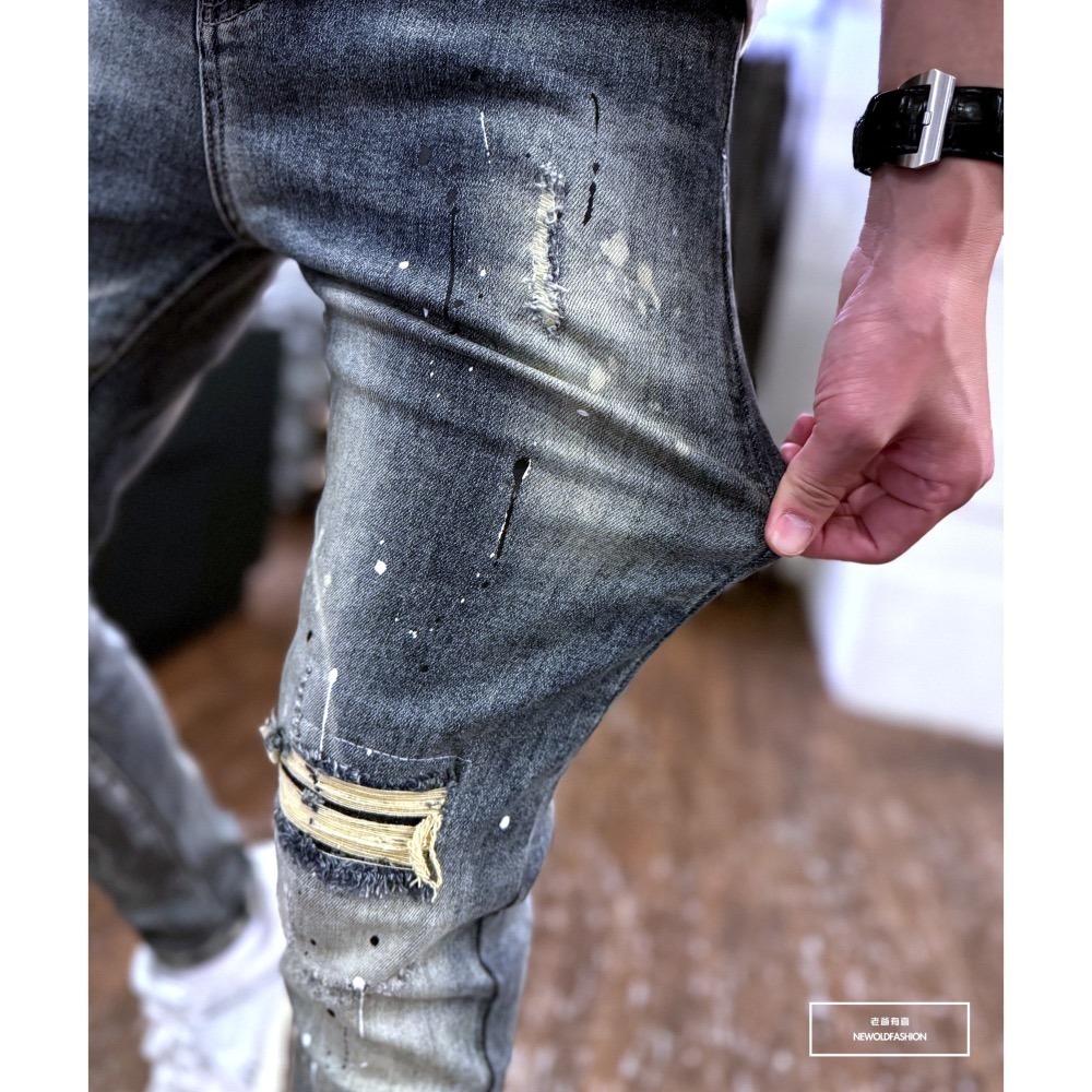 『新品上市』重磅放射紋潑漆補丁小直筒(NOF24065918)-細節圖3