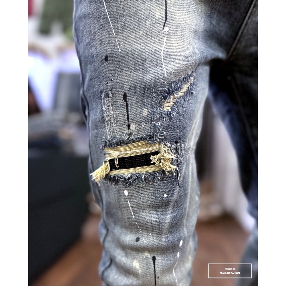 『新品上市』重磅放射紋潑漆補丁小直筒(NOF24065918)-細節圖5