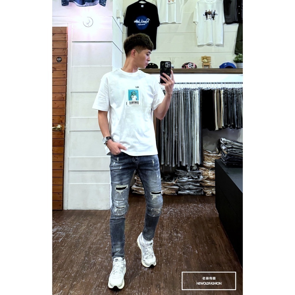 『新品上市』重磅方白印潑墨大破壞小直筒(NOF24065895)-細節圖3