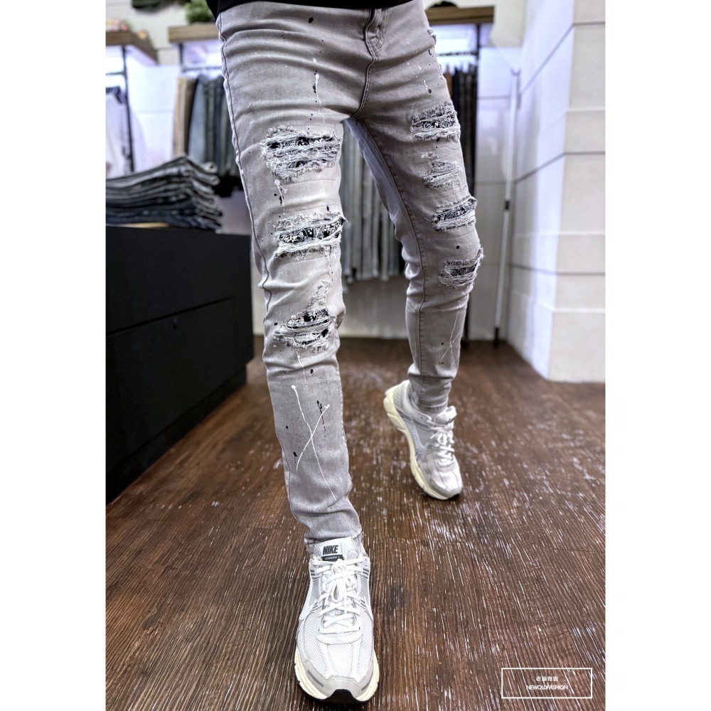 『新品上市』重磅變形蟲潑漆補丁小直筒(NOF24075996)-細節圖3