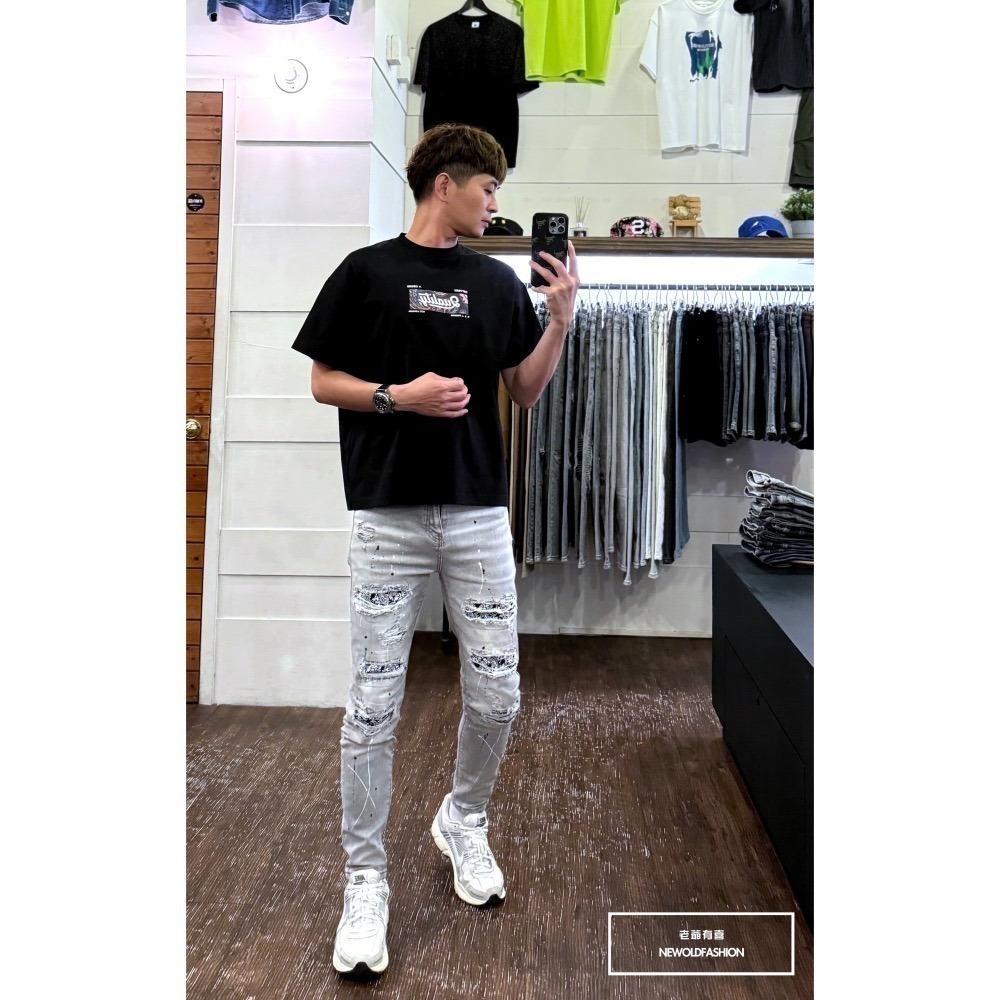 『新品上市』重磅變形蟲潑漆補丁小直筒(NOF24075996)-細節圖6