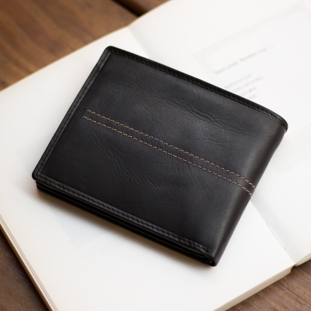 『新品上市』老爺有喜 帥氣皮革縫線短夾(071769bk)-細節圖4