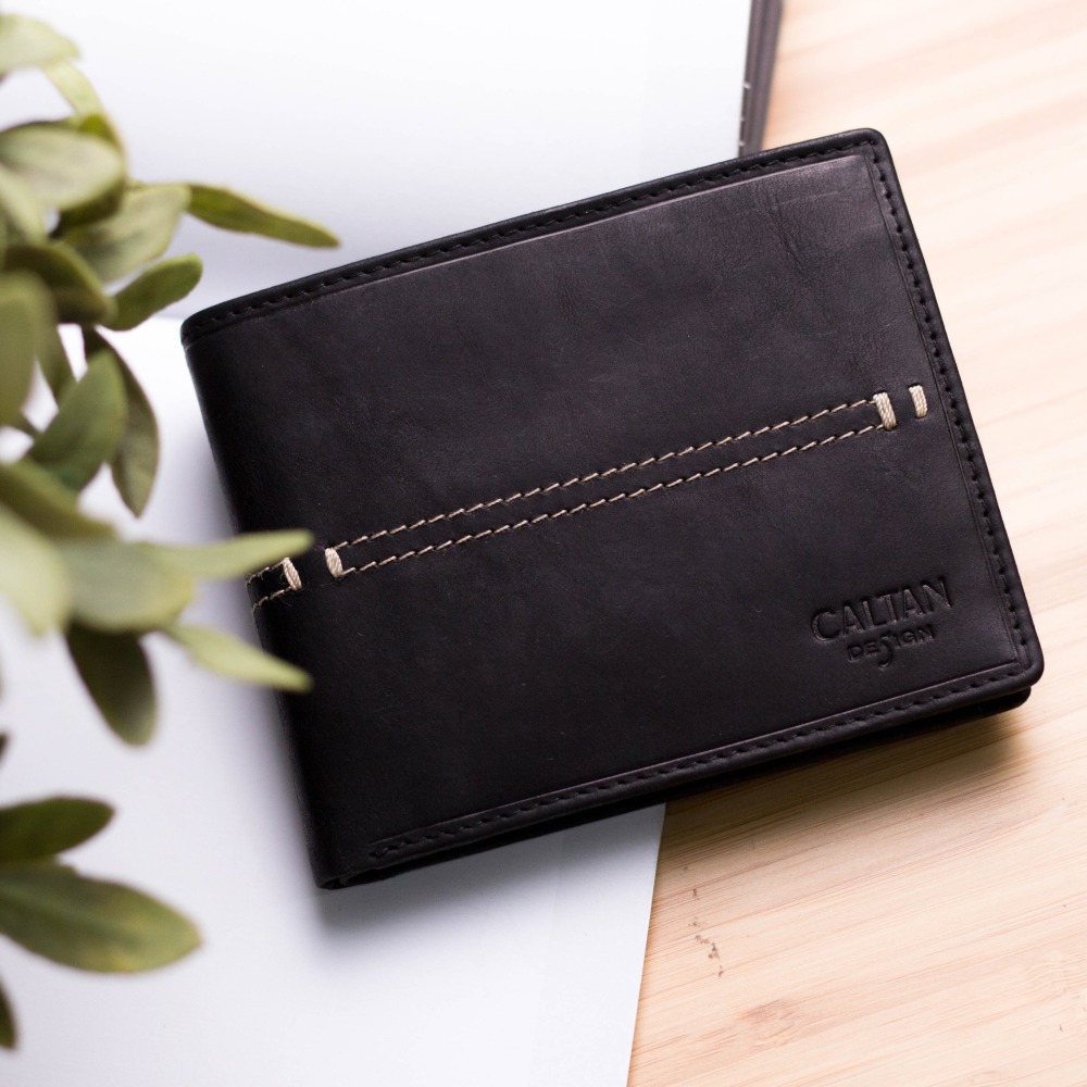 『新品上市』老爺有喜 帥氣皮革縫線短夾(071769bk)-細節圖8