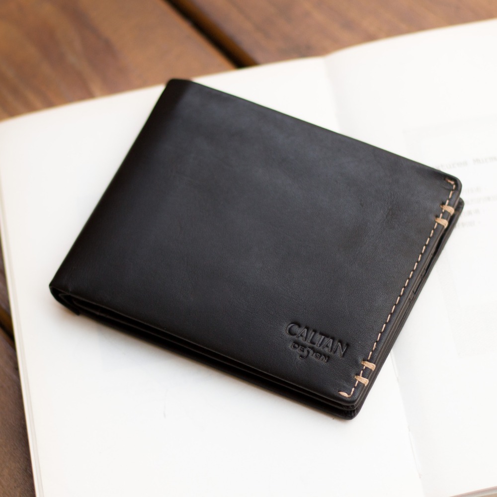 『新品上市』老爺有喜 男仕皮革縫線短夾(072986bk)-細節圖2