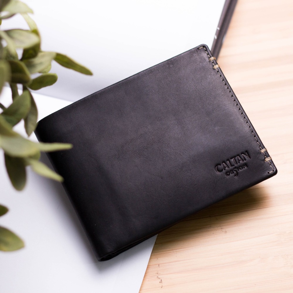 『新品上市』老爺有喜 男仕皮革縫線短夾(072986bk)-細節圖4