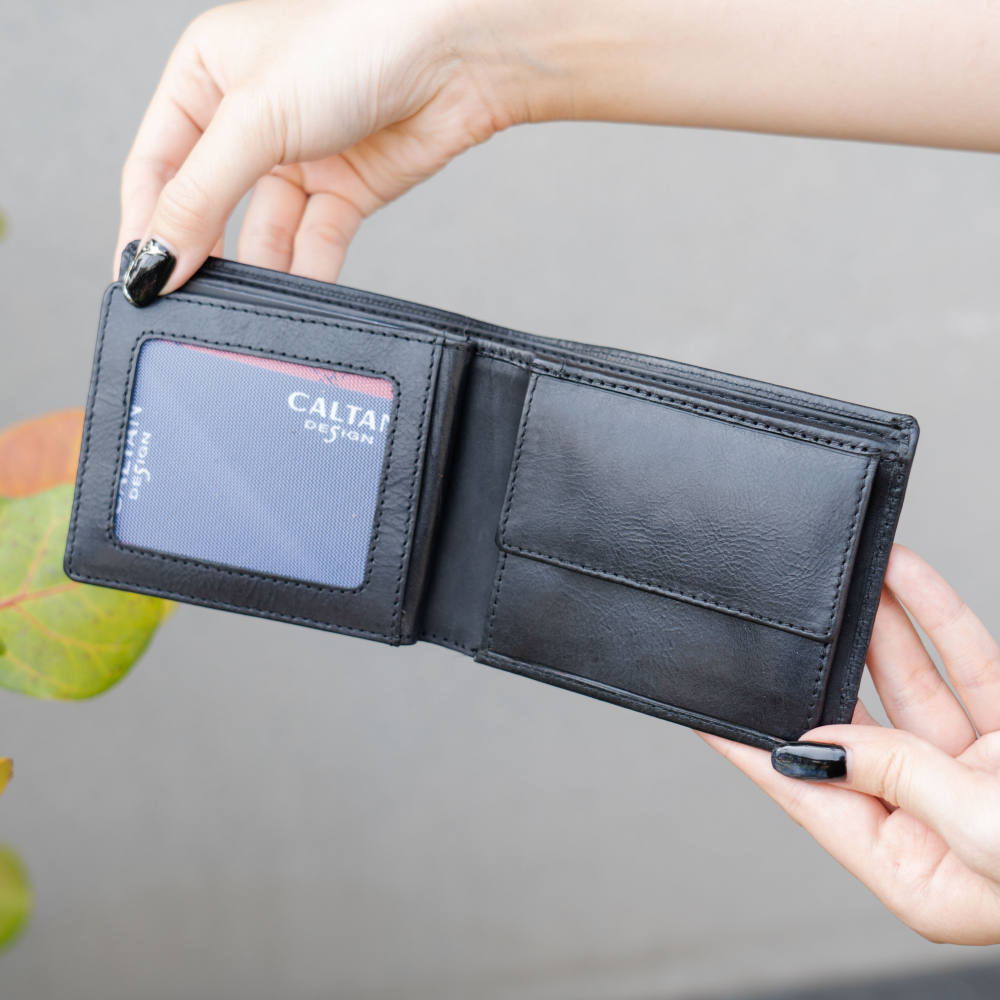 『新品上市』老爺有喜 真皮三頁式零錢包短夾(075137bk)-細節圖3