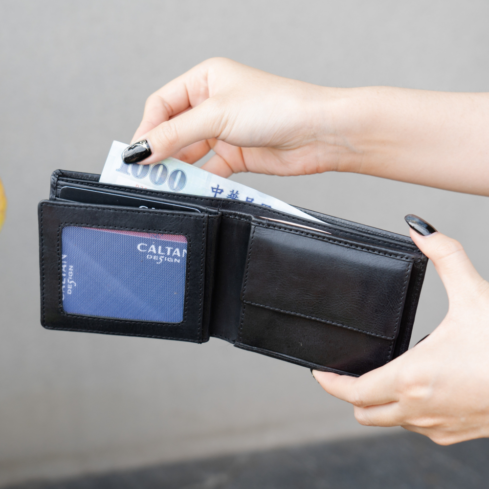 『新品上市』老爺有喜 真皮三頁式零錢包短夾(075137bk)-細節圖4