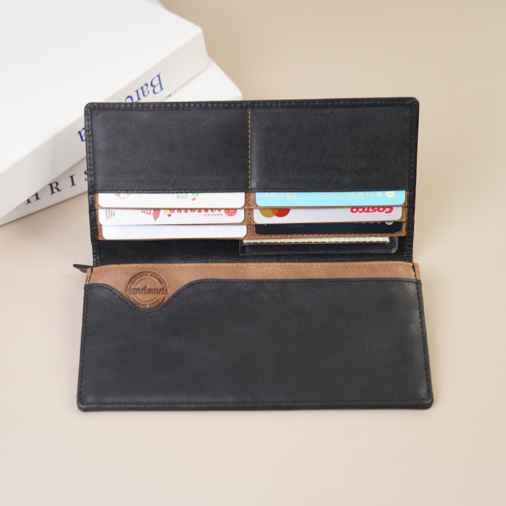 『新品上市』老爺有喜 簡約撞色系俐落長夾(075171bk)-細節圖2