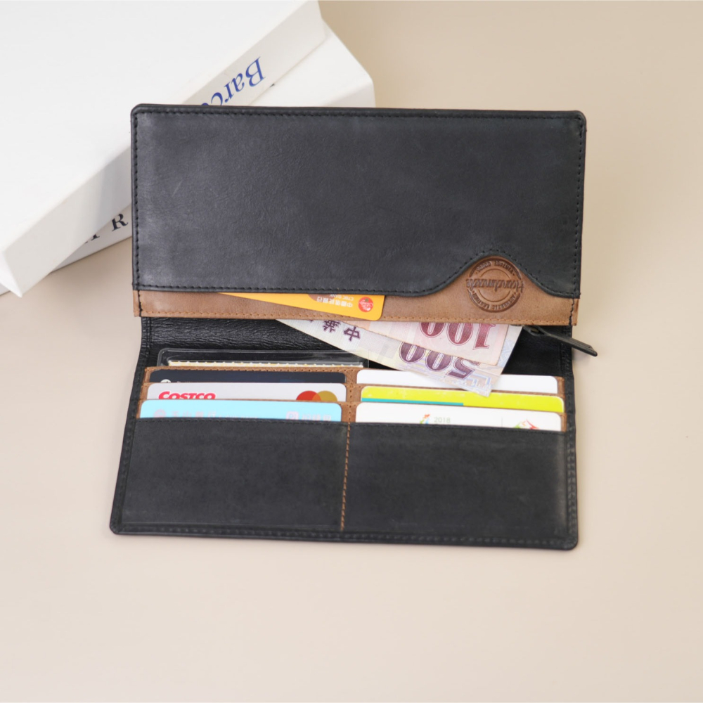 『新品上市』老爺有喜 簡約撞色系俐落長夾(075171bk)-細節圖4