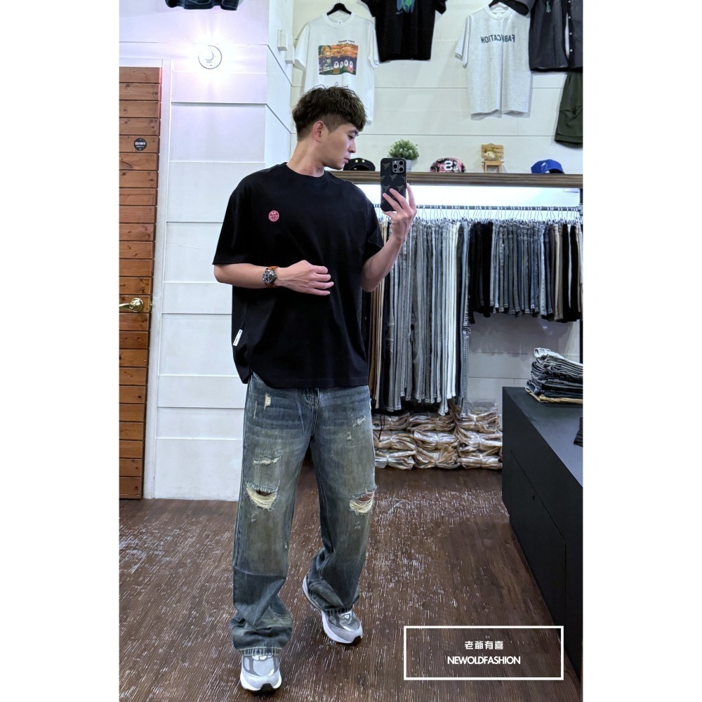 『新品上市』重磅復古雙貓抓破壞寬褲(NOF2409F508)-細節圖2