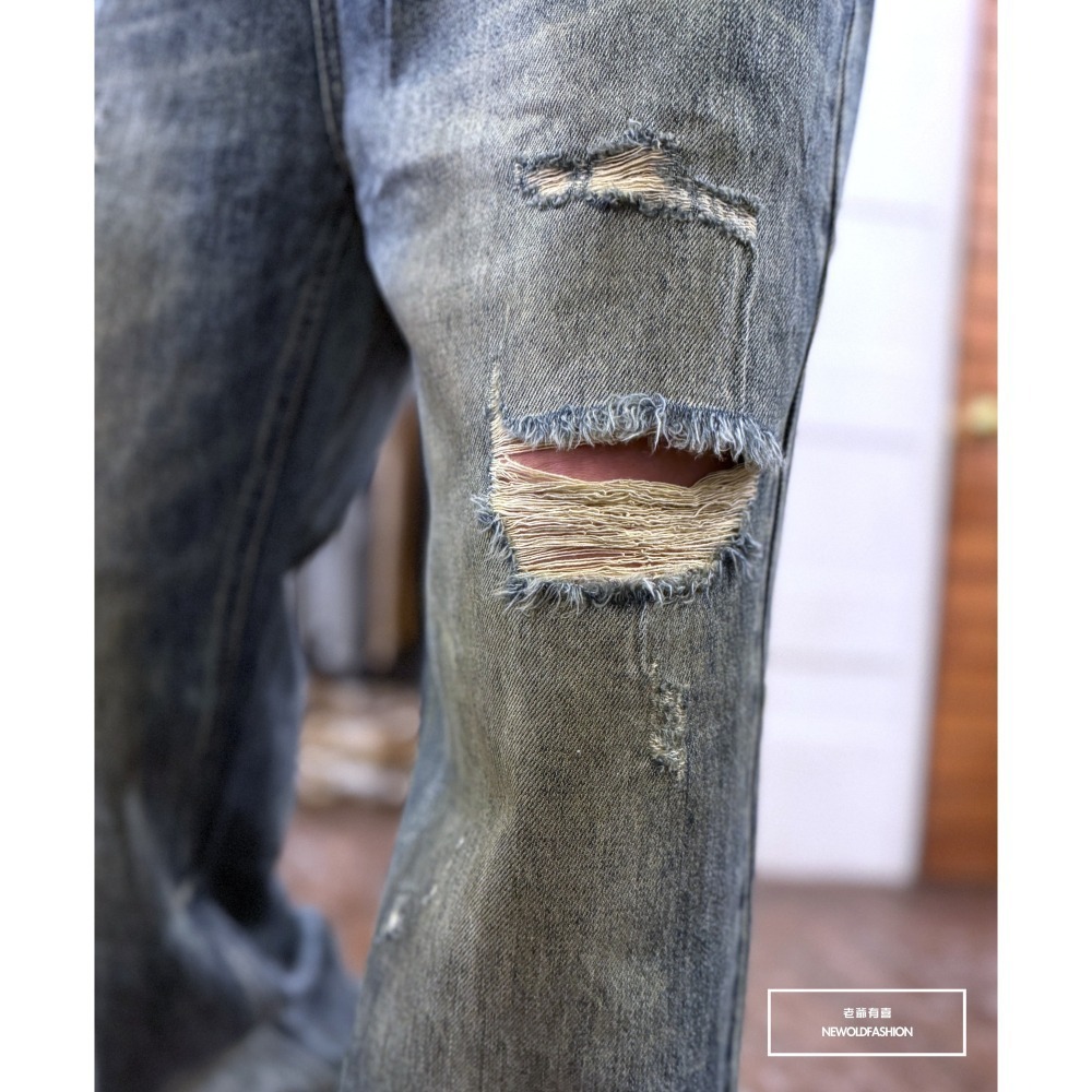 『新品上市』重磅復古雙貓抓破壞寬褲(NOF2409F508)-細節圖3