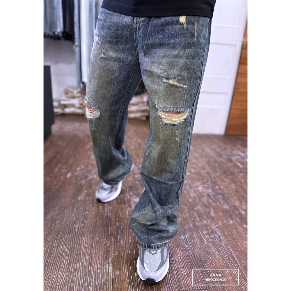 『新品上市』重磅復古雙貓抓破壞寬褲(NOF2409F508)-細節圖4