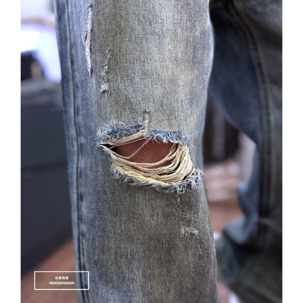 『新品上市』重磅復古雙貓抓破壞寬褲(NOF2409F508)-細節圖6