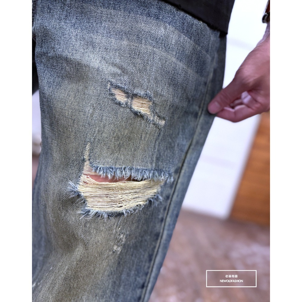 『新品上市』重磅復古雙貓抓破壞寬褲(NOF2409F508)-細節圖7