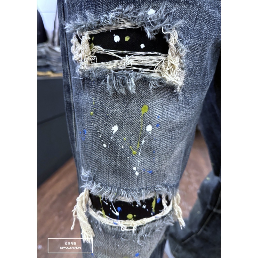 『新品上市』重磅三洞不對稱潑漆寬褲(NOF2409D803)-細節圖3