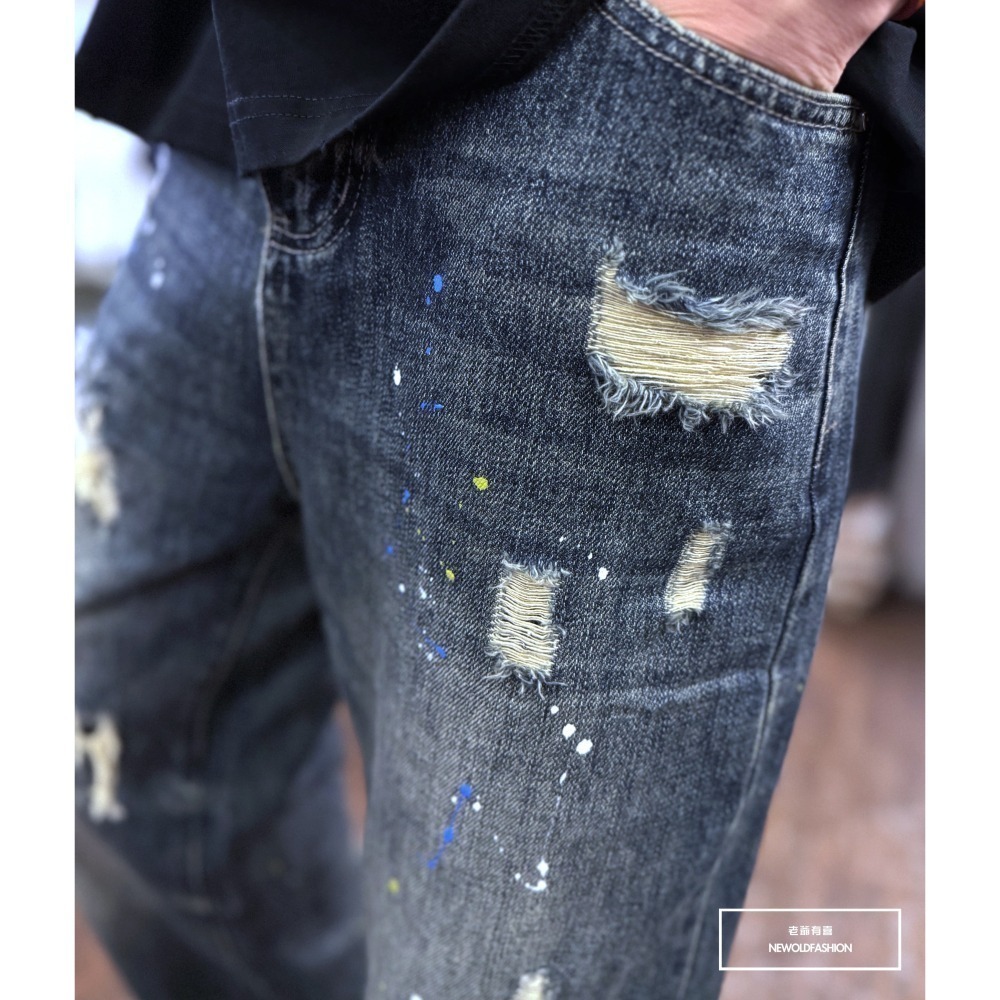 『新品上市』重磅三洞不對稱潑漆寬褲(NOF2409D803)-細節圖5